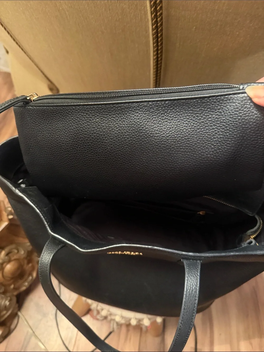 kate spade New York Black Leather Tote Bag with pouch